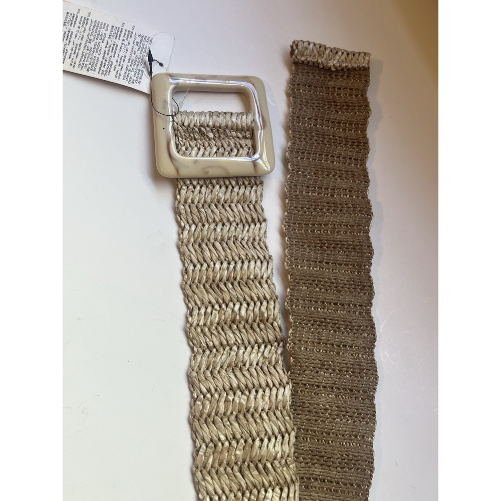 Zara Inditex Tan Woven Straw Raffia Beach Chunky Buckle Belt RN 77302 Large New - Picture 5 of 7